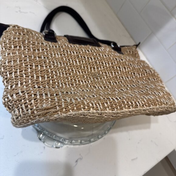 BRIGHTON Handbag Braided Leather Woven Straw Rafia Satchel Purse Heart Y2K - Picture 13 of 16